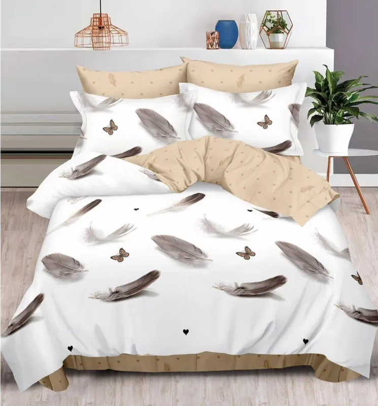 OFERTA 1+1 - Lenjerie de pat Finet Pucioasa 6 piese,Alb/Crem cu Pene-R461