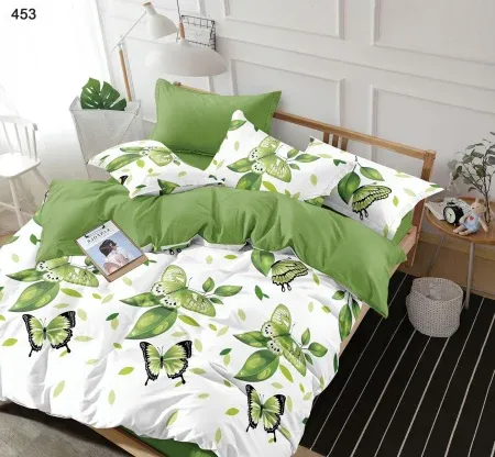 Lenjerii Pucioasa Super Elegant - Lenjerie de pat Finet Pucioasa 6 piese,Alb/Verde cu fluturi-LP453