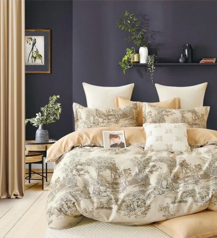 OFERTA 1+1 - Lenjerie de pat Finet Pucioasa 6 piese,Crem/Bej,Copaci-R530
