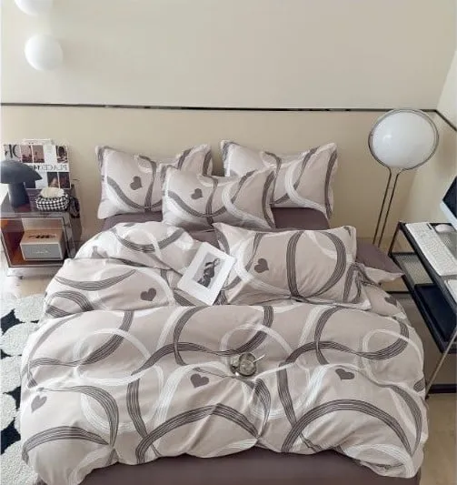 LENJERII DE PAT - Lenjerie de pat Finet Pucioasa 6 piese,Crem cu cercuri gri-R560