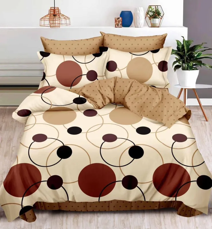 LENJERII DE PAT - Lenjerie de pat Finet Pucioasa 6 piese,Crem/Maro,cu Cercuri si buline-R369