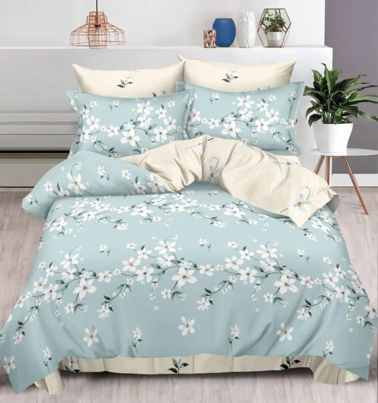 LENJERII DE PAT - Lenjerie de pat Finet Pucioasa 6 piese,Crem/Vernil cu Floricele-R296