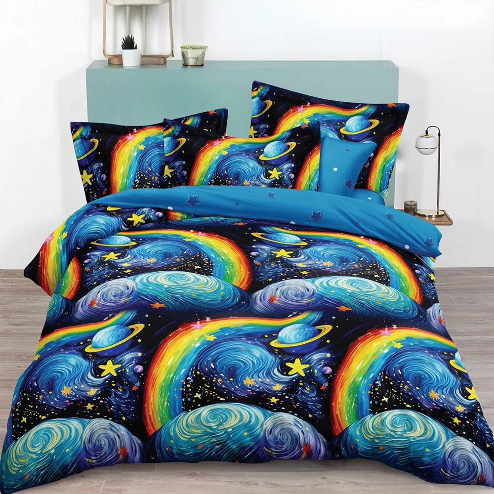 Lenjerii de pat Finet Pucioasa - Lenjerie de pat Finet Pucioasa 6 piese,cu imprimeu curcubeu și planete -R613