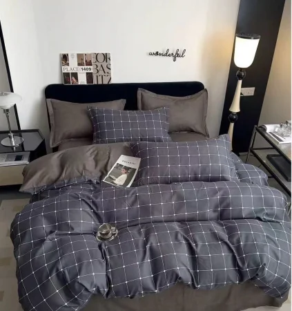 OFERTA 1+1 - Lenjerie de pat Finet Pucioasa 6 piese,Gri cu patratele albe-R529