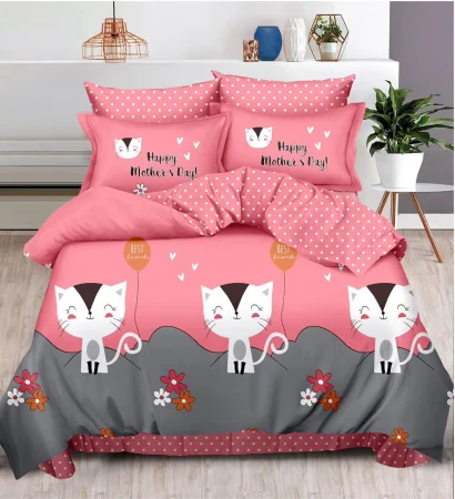OFERTA 1+1 - Lenjerie de pat Finet Pucioasa 6 piese,Gri/Roz,Pisicute-R231