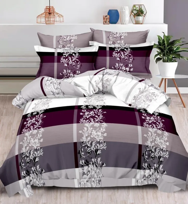 LENJERII DE PAT - Lenjerie de pat Finet Pucioasa 6 piese,Gri si mov cu frunze stilizate-R393