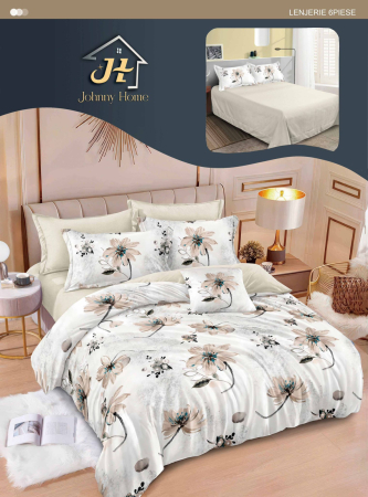 LENJERII DE PAT - Lenjerie de pat Finet Pucioasa 6 piese, imprimeu floral elegant în nuanțe pastelate-R412