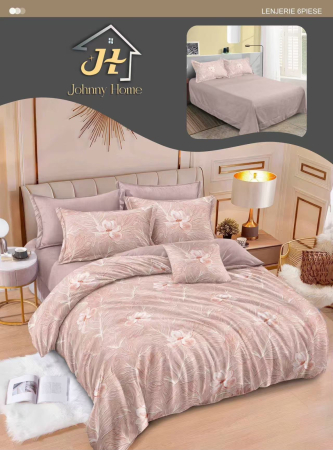 LENJERII DE PAT - Lenjerie de pat Finet Pucioasa 6 piese, imprimeu flori roz pudra-R645