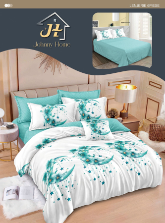 LENJERII DE PAT - Lenjerie de pat Finet Pucioasa 6 piese, imprimeu marmură în nuanțe de gri și bej-R628