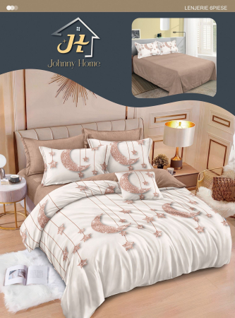 LENJERII DE PAT - Lenjerie de pat Finet Pucioasa 6 piese, imprimeu semilune și stele sclipitoare-R622