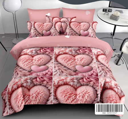 Lenjerii de pat Finet Pucioasa - Lenjerie de pat Finet Pucioasa 6 piese,imprimeu cu inimioare roz pufoase.-R617