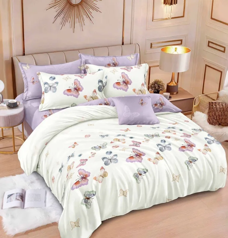 LENJERII DE PAT - Lenjerie de pat Finet Pucioasa 6 piese,Lila,cu Fluturasi colorat-R585