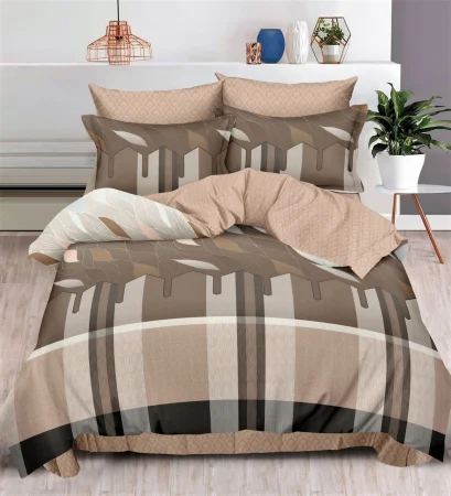 OFERTA 1+1 - Lenjerie de pat Finet Pucioasa 6 piese,Maro/Crem cu dreptunghiuri-R491