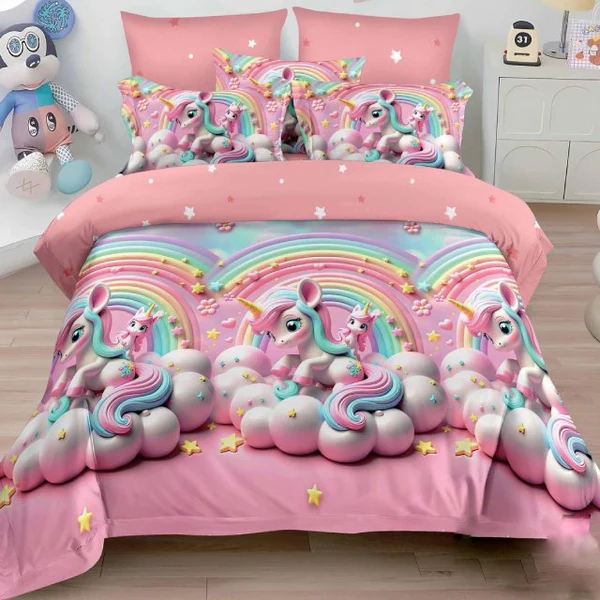 Lenjerii de pat Finet Pucioasa - Lenjerie de pat Finet Pucioasa 6 piese,imprimeu unicorn și curcubeu-R615