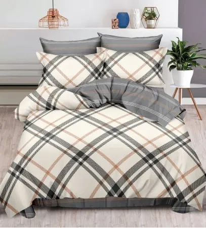 OFERTA 1+1 - Lenjerie de pat Finet Pucioasa 6 piese,Pucioasa,Crem/Gri cu Dungi-R496