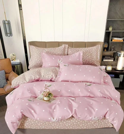 OFERTA 1+1 - Lenjerie de pat Finet Pucioasa 6 piese,Roz cu bulinute-R512
