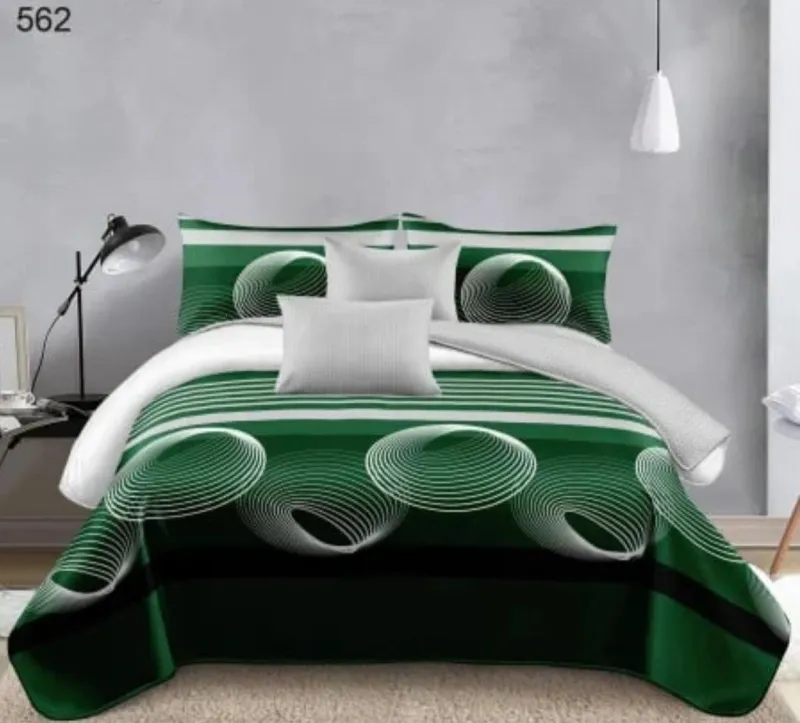 Lenjerii Pucioasa Super Elegant - Lenjerie de pat Finet Pucioasa 6 piese,Verde cu buline si linii-LP562