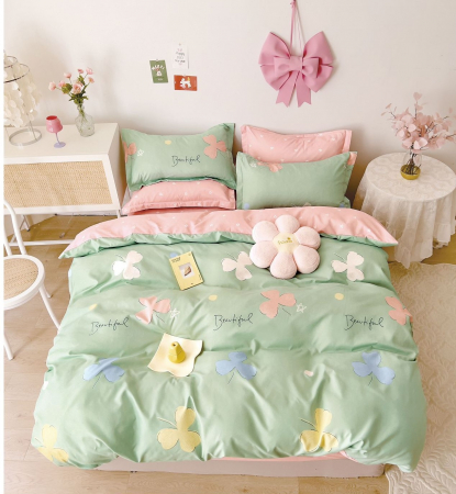 LENJERII DE PAT - Lenjerie de pat Finet Pucioasa 6 piese,Verde/Roz model cu Floricele-LP114