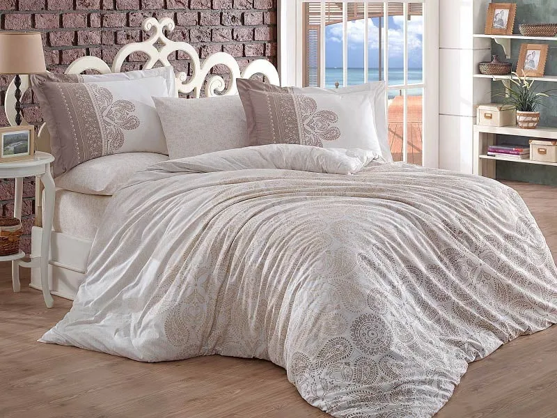 Lenjerii de pat Bumbac Poplin - Lenjerie Pat 2 persoane Hobby Irene – Beige-POP124