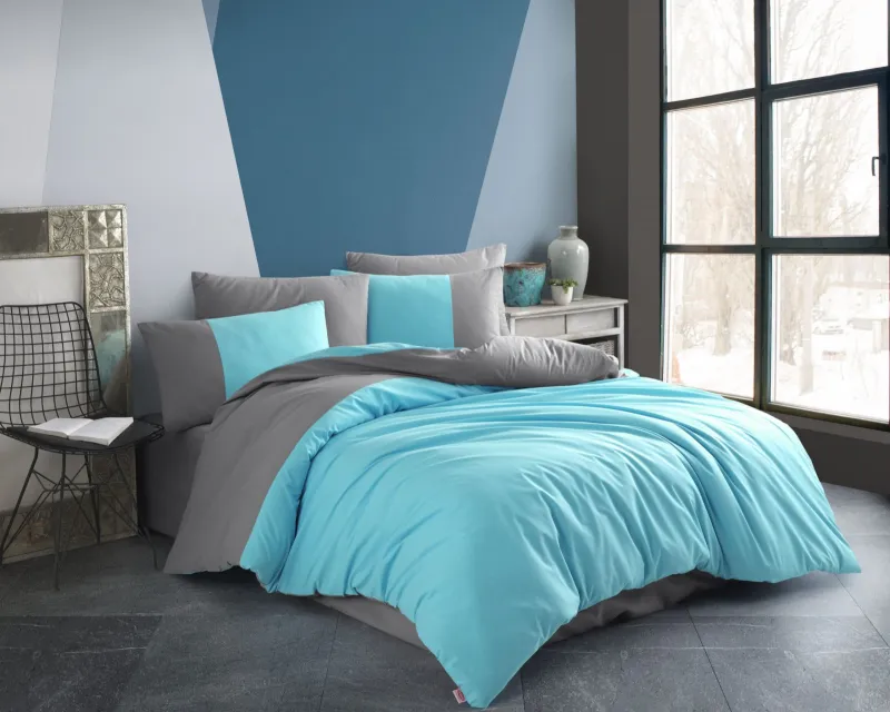 LENJERII DE PAT - Lenjerie Pat 2 Persoane Hobby Poplin Diamond Uni – Turkuaz-POP64