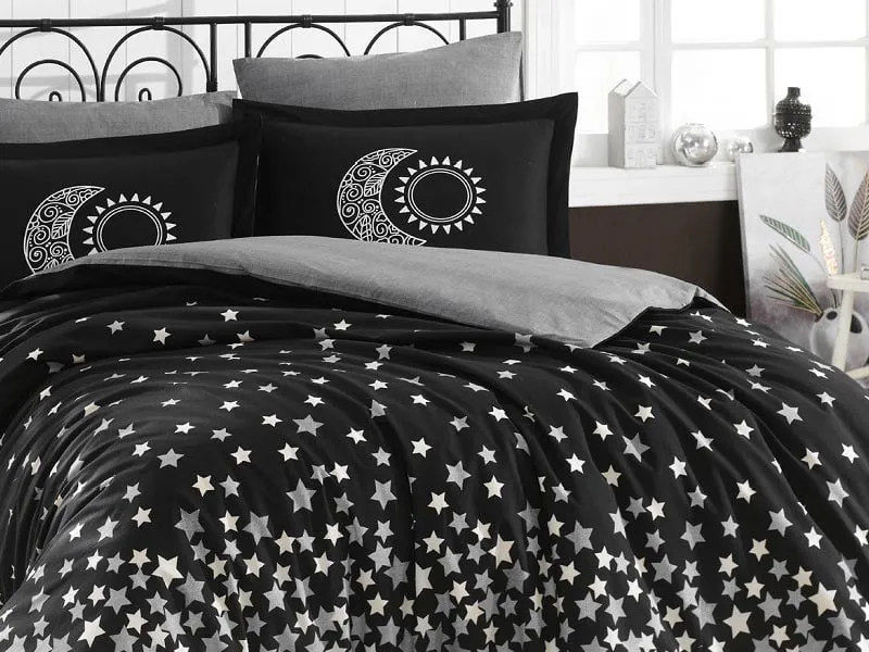 LENJERII DE PAT - Lenjerie Pat 2 Persoane Hobby Stars – Black-POP77