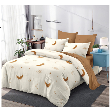 LENJERII CU ELASTIC 1+1 - Lenjerii de pat Finet 6 piese cu Elastic, cu imprimeu luna si stele -FEL419
