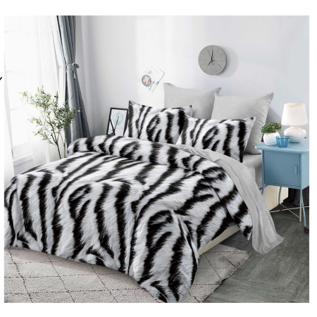LENJERII CU ELASTIC 1+1 - Lenjerii de pat Finet 6 piese cu Elastic, imprimeu modern tip zebra-FEL408