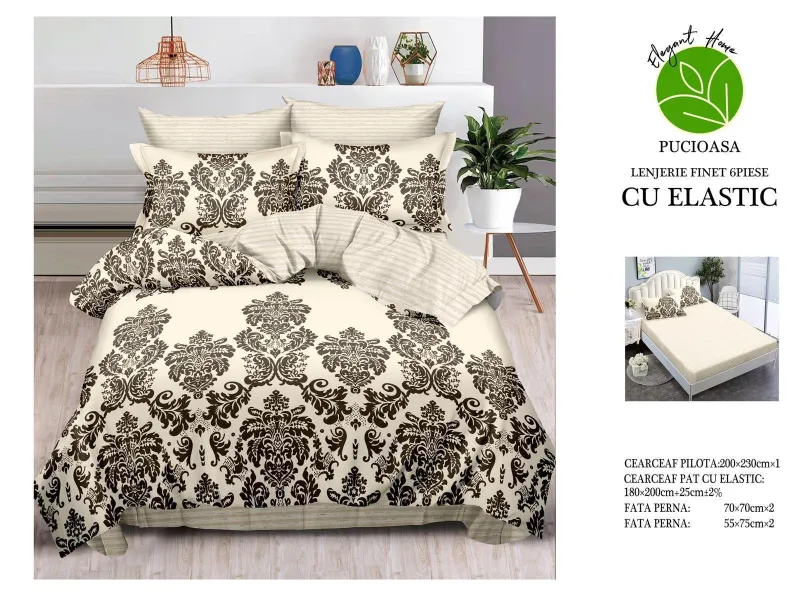 Lenjerii de pat cu Elastic - Lenjerii de pat Finet 6 piese cu Elastic-T109