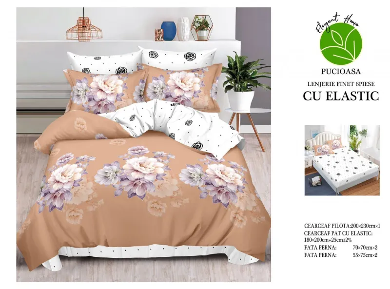 Lenjerii de pat cu Elastic - Lenjerii de pat Finet 6 piese cu Elastic-T148