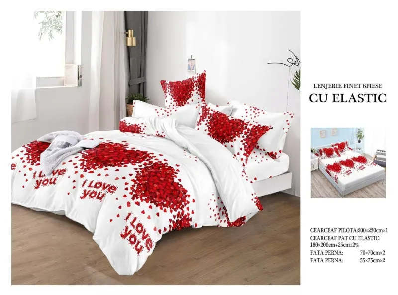 Lenjerii de pat cu Elastic - Lenjerii de pat Finet 6 piese cu Elastic-T16