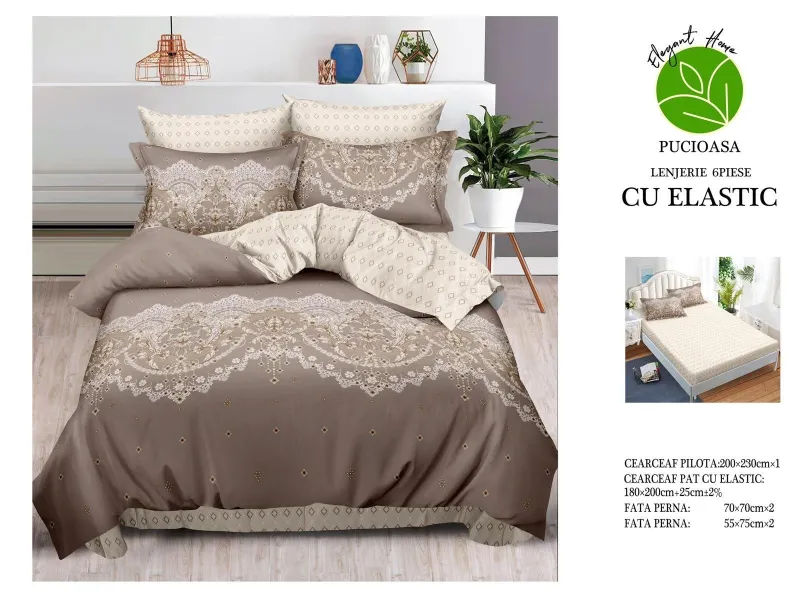 Lenjerii de pat cu Elastic - Lenjerii de pat Finet 6 piese cu Elastic-T163