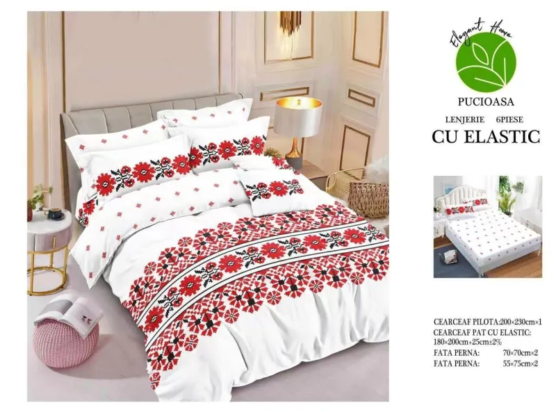 Lenjerii de pat cu Elastic - Lenjerii de pat Finet 6 piese cu Elastic-T197