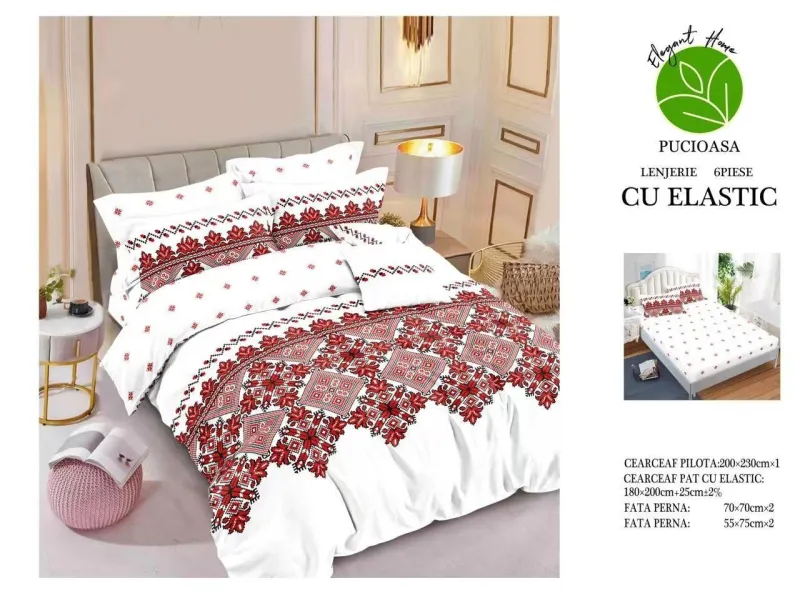 Lenjerii de pat cu Elastic - Lenjerii de pat Finet 6 piese cu Elastic-T198