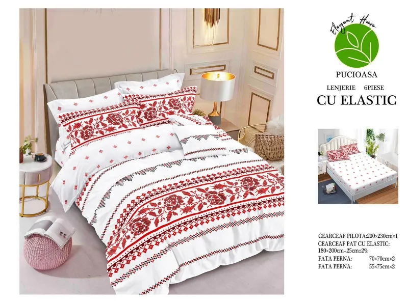 Lenjerii de pat cu Elastic - Lenjerii de pat Finet 6 piese cu Elastic-T199