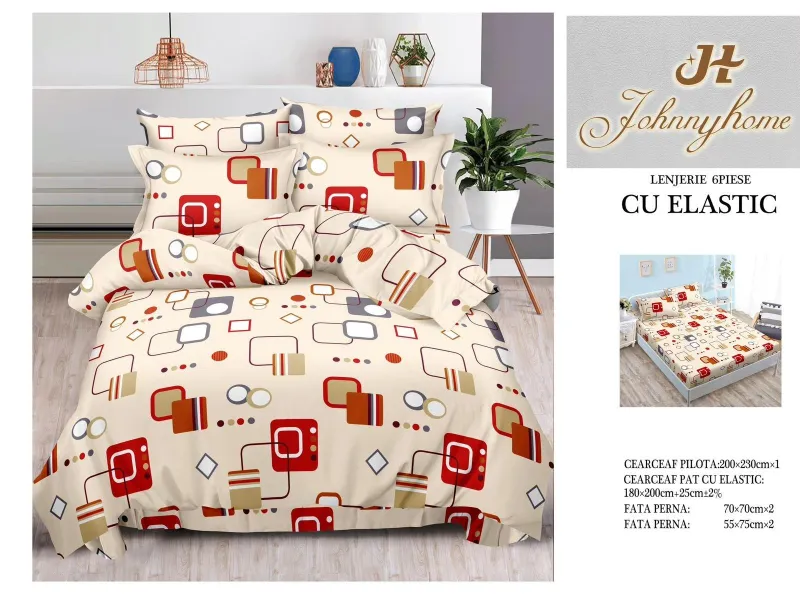 Lenjerii de pat cu Elastic - Lenjerii de pat Finet 6 piese cu Elastic-T202