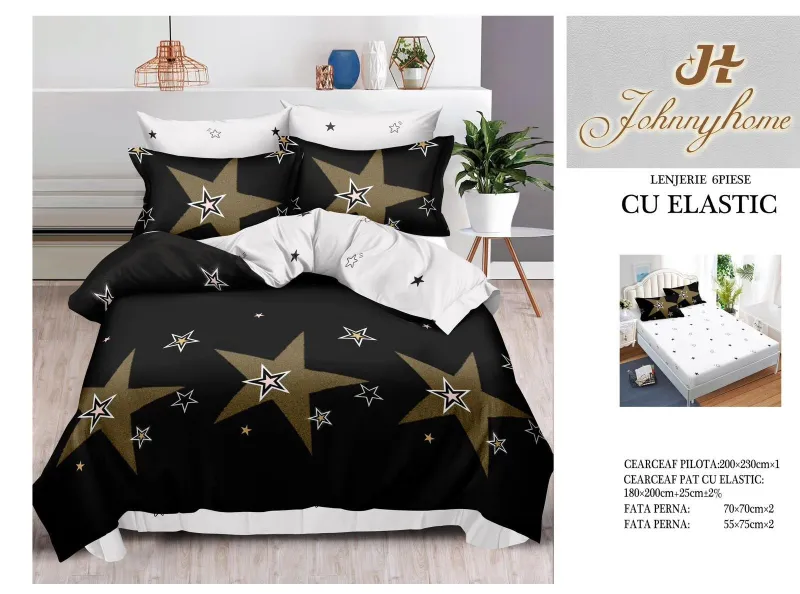 Lenjerii de pat cu Elastic - Lenjerii de pat Finet 6 piese cu Elastic-T208