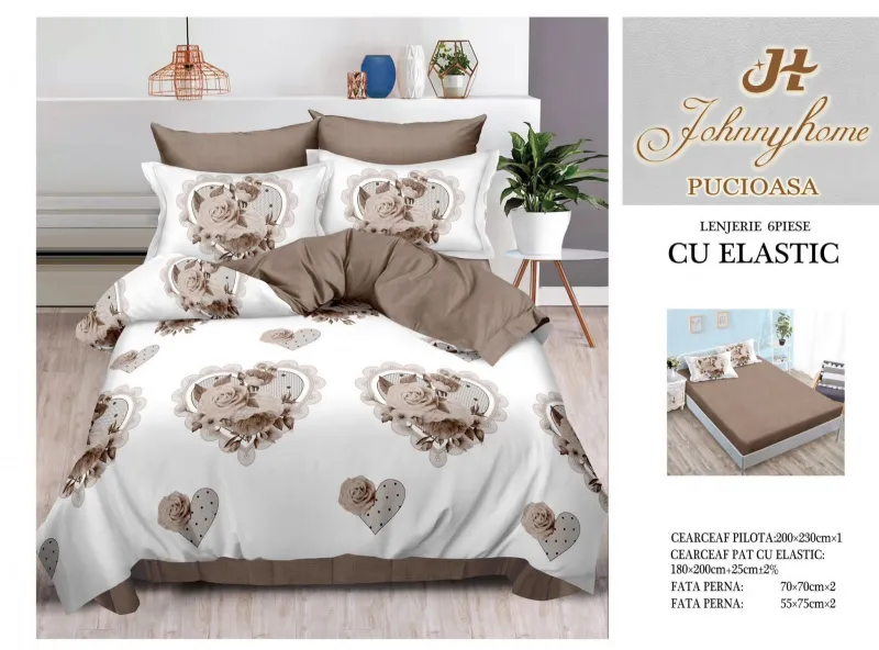 Lenjerii de pat cu Elastic - Lenjerii de pat Finet 6 piese cu Elastic-T209