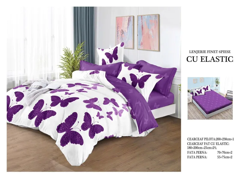 Lenjerii de pat cu Elastic - Lenjerii de pat Finet 6 piese cu Elastic-T21