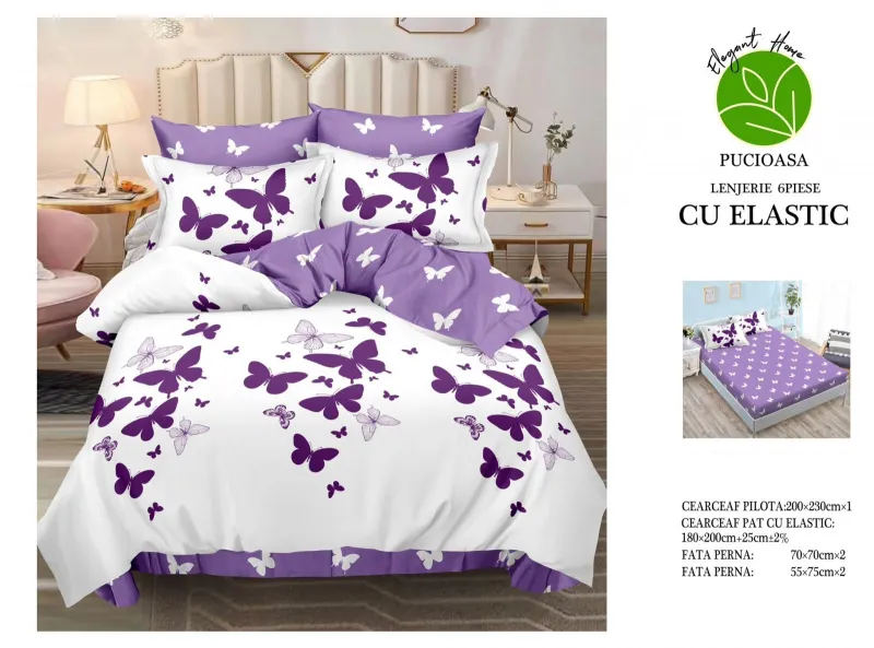 Lenjerii de pat cu Elastic - Lenjerii de pat Finet 6 piese cu Elastic-T23