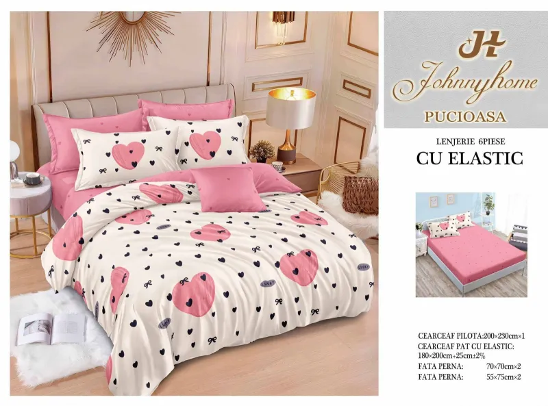 Lenjerii de pat cu Elastic - Lenjerii de pat Finet 6 piese cu Elastic-T303