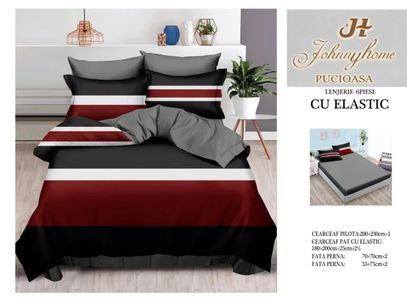 Lenjerii de pat cu Elastic - Lenjerii de pat Finet 6 piese cu Elastic-T40
