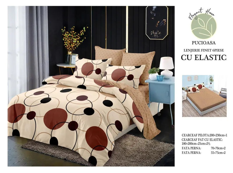 Lenjerii de pat cu Elastic - Lenjerii de pat Finet 6 piese cu Elastic-T48