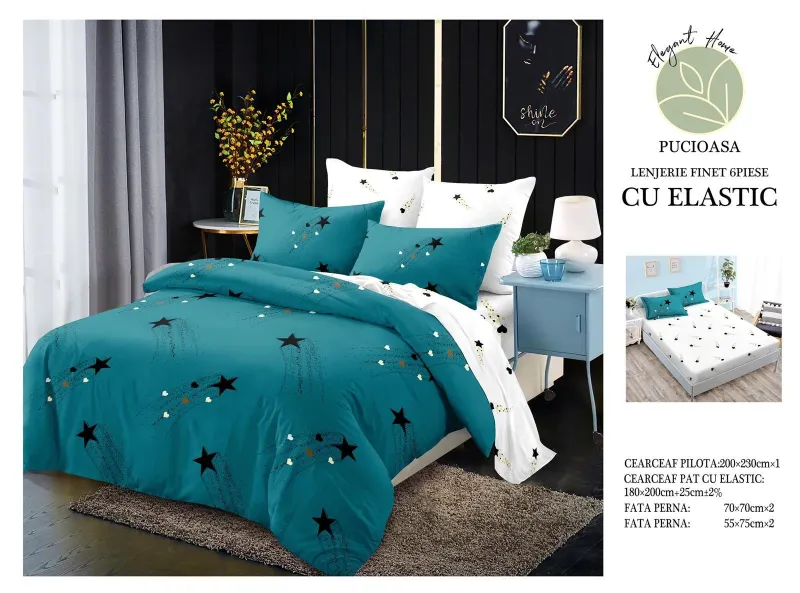 Lenjerii de pat cu Elastic - Lenjerii de pat Finet 6 piese cu Elastic-T52
