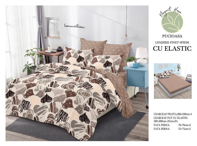 Lenjerii de pat cu Elastic - Lenjerii de pat Finet 6 piese cu Elastic-T63