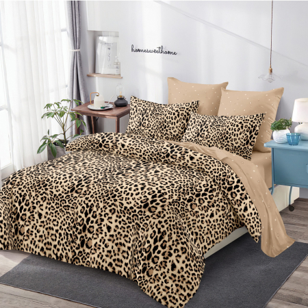 LENJERII CU ELASTIC 1+1 - Lenjerii de pat Finet 6 piese cu imprimeu modern Leopard-FEL424