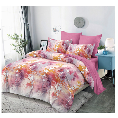 OFERTA LENJERII CU ELASTIC - Lenjerii de pat Finet 6 piese cu imprimeul abstract în nuanțe de roz, magenta și portocaliu-FEL432