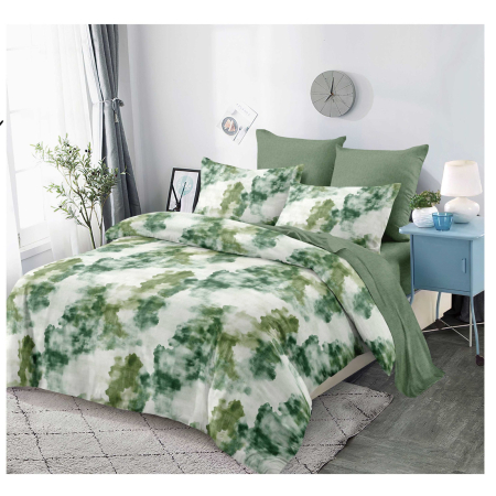 OFERTA LENJERII CU ELASTIC - Lenjerii de pat Finet 6 piese cu imprimeul acuarelă în nuanțe de verde smarald și alb -FEL430