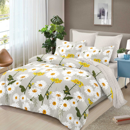 OFERTA LENJERII CU ELASTIC - Lenjerii de pat Finet 6 piese imprimeu cu margarete-FEL435