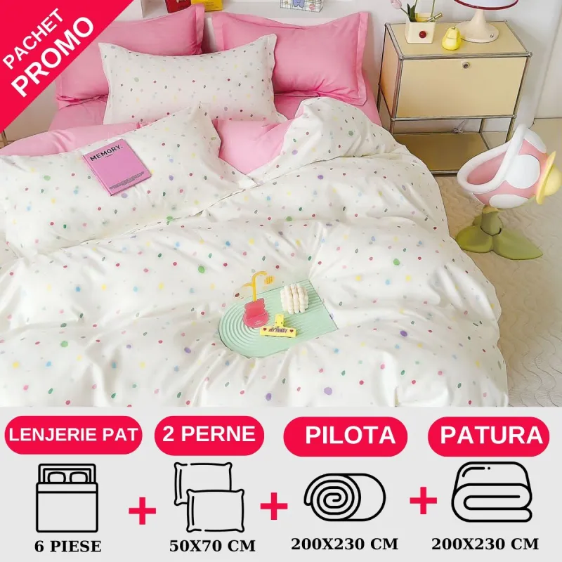 PACHETE PROMOTIONALE - Pachet Promotional Lenjerie de pat finet 6 piese-JO23