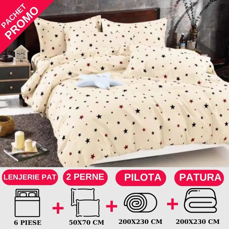 PACHETE PROMOTIONALE - Pachet Promotional Lenjerie de pat finet 6 piese-JO25